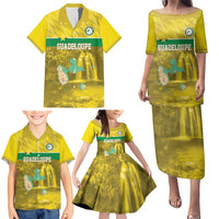 Custom Guadelope Football Family Matching Puletasi and Hawaiian Shirt Basse Terre Yellow Style