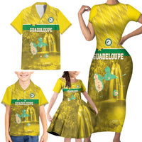 Custom Guadelope Football Family Matching Short Sleeve Bodycon Dress and Hawaiian Shirt Basse Terre Yellow Style