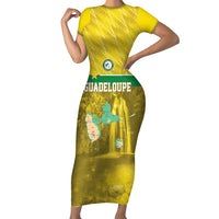 Custom Guadelope Football Family Matching Short Sleeve Bodycon Dress and Hawaiian Shirt Basse Terre Yellow Style