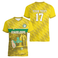 Custom Guadelope Football Women V-Neck T-Shirt Basse Terre Yellow Style