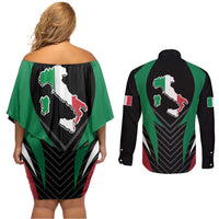 Italian Republic Couples Matching Off Shoulder Short Dress and Long Sleeve Button Shirt Simple Coat of Arms