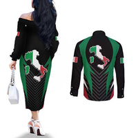 Italian Republic Couples Matching Off The Shoulder Long Sleeve Dress and Long Sleeve Button Shirt Simple Coat of Arms