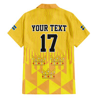 Custom Sweden Ice Hokey Go Champions Family Matching Off Shoulder Maxi Dress and Hawaiian Shirt Gold Style