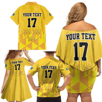 Custom Sweden Ice Hokey Go Champions Family Matching Off Shoulder Short Dress and Hawaiian Shirt Gold Style