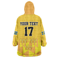 Custom Sweden Ice Hokey Go Champions Wearable Blanket Hoodie Gold Style