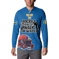 Custom Sweden Ice Hokey Go Champions Button Sweatshirt Blue Style