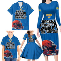 Custom Sweden Ice Hokey Go Champions Family Matching Long Sleeve Bodycon Dress and Hawaiian Shirt Blue Style