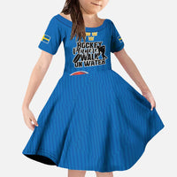 Custom Sweden Ice Hokey Go Champions Family Matching Off The Shoulder Long Sleeve Dress and Hawaiian Shirt Blue Style