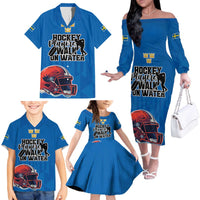 Custom Sweden Ice Hokey Go Champions Family Matching Off The Shoulder Long Sleeve Dress and Hawaiian Shirt Blue Style