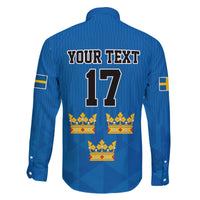 Custom Sweden Ice Hokey Go Champions Family Matching Off The Shoulder Long Sleeve Dress and Hawaiian Shirt Blue Style