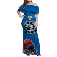 Custom Sweden Ice Hokey Go Champions Family Matching Off Shoulder Maxi Dress and Hawaiian Shirt Blue Style