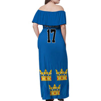 Custom Sweden Ice Hokey Go Champions Family Matching Off Shoulder Maxi Dress and Hawaiian Shirt Blue Style