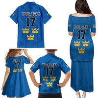Custom Sweden Ice Hokey Go Champions Family Matching Puletasi and Hawaiian Shirt Blue Style
