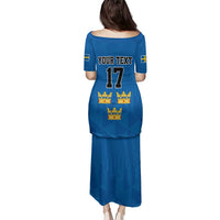 Custom Sweden Ice Hokey Go Champions Family Matching Puletasi and Hawaiian Shirt Blue Style