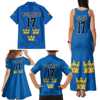 Custom Sweden Ice Hokey Go Champions Family Matching Tank Maxi Dress and Hawaiian Shirt Blue Style