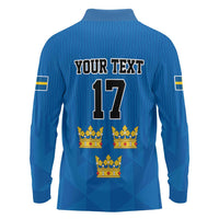 Custom Sweden Ice Hokey Go Champions Long Sleeve Polo Shirt Blue Style