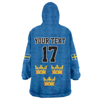 Custom Sweden Ice Hokey Go Champions Wearable Blanket Hoodie Blue Style