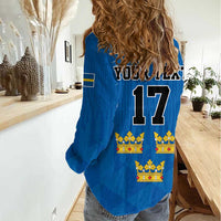 Custom Sweden Ice Hokey Go Champions Women Casual Shirt Blue Style