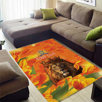 Personalized Netherlands Koningsdag Area Rug 27th April Lion with Orange Tulip