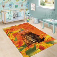 Personalized Netherlands Koningsdag Area Rug 27th April Lion with Orange Tulip