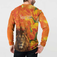 Personalized Netherlands Koningsdag Button Sweatshirt 27th April Lion with Orange Tulip