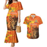 Personalized Netherlands Koningsdag Couples Matching Mermaid Dress and Hawaiian Shirt 27th April Lion with Orange Tulip