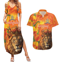 Personalized Netherlands Koningsdag Couples Matching Summer Maxi Dress and Hawaiian Shirt 27th April Lion with Orange Tulip