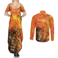 Personalized Netherlands Koningsdag Couples Matching Summer Maxi Dress and Long Sleeve Button Shirt 27th April Lion with Orange Tulip