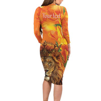Personalized Netherlands Koningsdag Family Matching Long Sleeve Bodycon Dress and Hawaiian Shirt 27th April Lion with Orange Tulip