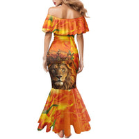 Personalized Netherlands Koningsdag Family Matching Mermaid Dress and Hawaiian Shirt 27th April Lion with Orange Tulip