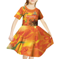 Personalized Netherlands Koningsdag Kid Short Sleeve Dress 27th April Lion with Orange Tulip