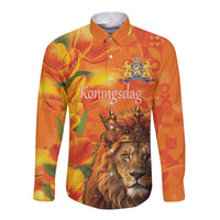 Personalized Netherlands Koningsdag Long Sleeve Button Shirt 27th April Lion with Orange Tulip