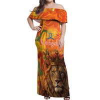 Personalized Netherlands Koningsdag Off Shoulder Maxi Dress 27th April Lion with Orange Tulip