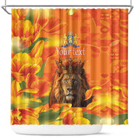 Personalized Netherlands Koningsdag Shower Curtain 27th April Lion with Orange Tulip