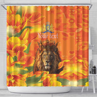 Personalized Netherlands Koningsdag Shower Curtain 27th April Lion with Orange Tulip