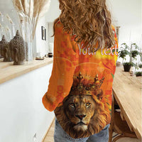 Personalized Netherlands Koningsdag Women Casual Shirt 27th April Lion with Orange Tulip