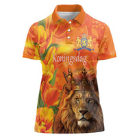 Personalized Netherlands Koningsdag Women Polo Shirt 27th April Lion with Orange Tulip