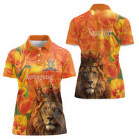 Personalized Netherlands Koningsdag Women Polo Shirt 27th April Lion with Orange Tulip