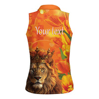 Personalized Netherlands Koningsdag Women Sleeveless Polo Shirt 27th April Lion with Orange Tulip
