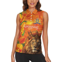 Personalized Netherlands Koningsdag Women Sleeveless Polo Shirt 27th April Lion with Orange Tulip
