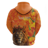 Personalized Netherlands Koningsdag Zip Hoodie 27th April Lion with Orange Tulip