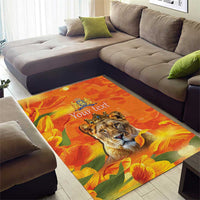 Personalized Netherlands Koninginnedag Area Rug 30th April Lioness with Orange Tulip