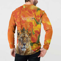 Personalized Netherlands Koninginnedag Button Sweatshirt 30th April Lioness with Orange Tulip