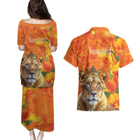 Personalized Netherlands Koninginnedag Couples Matching Puletasi and Hawaiian Shirt 30th April Lioness with Orange Tulip