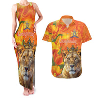 Personalized Netherlands Koninginnedag Couples Matching Tank Maxi Dress and Hawaiian Shirt 30th April Lioness with Orange Tulip
