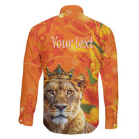 Personalized Netherlands Koninginnedag Family Matching Long Sleeve Bodycon Dress and Hawaiian Shirt 30th April Lioness with Orange Tulip