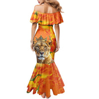 Personalized Netherlands Koninginnedag Family Matching Mermaid Dress and Hawaiian Shirt 30th April Lioness with Orange Tulip