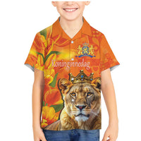 Personalized Netherlands Koninginnedag Family Matching Mermaid Dress and Hawaiian Shirt 30th April Lioness with Orange Tulip