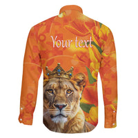 Personalized Netherlands Koninginnedag Family Matching Off The Shoulder Long Sleeve Dress and Hawaiian Shirt 30th April Lioness with Orange Tulip