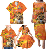 Personalized Netherlands Koninginnedag Family Matching Puletasi and Hawaiian Shirt 30th April Lioness with Orange Tulip